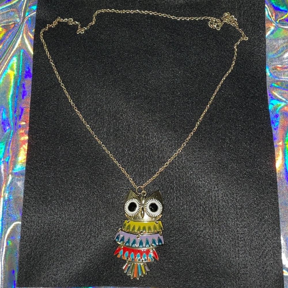 Faux gold owl necklace
